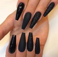 30 Chic New Year's Nail Ideas Perfect for The Holidays - Be Centsational Dark Colored Nail Designs, Black Sugar Nails, Long Black Nails, Nails Women, Long Nail Art, Matte Black Nails