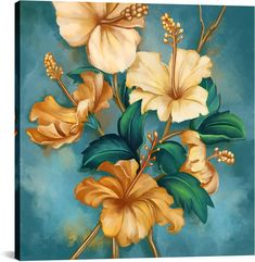 Hawaiian Wall Art, Teal Wall Decor, Teal Wall Art, Green Artwork, Hiasan Bilik Tidur, Floral Canvas Art, Flower Canvas Art, Flower Canvas Wall Art, Hawaiian Art