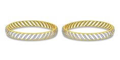 The Curves Bangles Set is inspired and created to reflect Indian tradition and design. With diamonds studded in a yellow gold, these bangles exude an ethereal glow. Total Diamond Weight: 7.70 ct No. of Diamonds: 400Diamond Color: G - HDiamond Clarity: VS Metal: 18K Yellow GoldMetal Wt: 34.46 gms Setting: Prong Set Inner Diameter: 2.4 Inches (6.10 cm) Diamond Fusion Bangle For Formal Occasions, Dazzling Yellow Gold Cubic Zirconia Bangle, Yellow Gold Wedding Bangle With Pave Setting, Wedding Yellow Gold Bangle With Pave Setting, Dazzling Gold Diamond Cut Bangle, Gold Bangle With Pave Setting For Wedding, Diamond Bangle, Bangle Set, Diamond Clarity