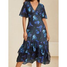 Season:Summer,Fall,Spring; Fabric:Chiffon; Gender:Women's; Style:Elegant; Occasion:Date,Vacation,Daily; Fit Type:Regular Fit; Dresses Type:Chiffon Dress; Pattern:Floral; Design:Ruffle; Neckline:V Neck; Brand:Shall We; Front page:FF; Listing Date:06/11/2024; Dress Length Type:Midi Dress; Print Type:Print Chiffon Dresses With Layered Hem, Midi-length Chiffon Dress With Ruffles For Garden Party, Midi Chiffon Dress With Ruffles For Garden Party, Chiffon Summer Dress With Ruffle Hem, Spring Chiffon Midi Dress With Ruffle Hem, Spring Chiffon Tiered Dress, Summer Chiffon Maxi Dress With Ruffle Hem, Fitted Summer Chiffon Dress With Ruffle Hem, Fitted Chiffon Dress With Ruffle Hem For Summer