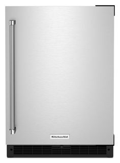 a stainless steel refrigerator freezer sitting on top of a white background with the door open