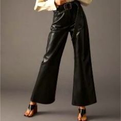 New With Tags - Perfect Condition Citizens Of Humanity Black Leather Gaucho Pant Size 27 Waist - Runs Big Chic Black Belted Wide Leg Pants, Fall Bottoms With Belt For Night Out, Belted Bottoms For Night Out In Fall, Evening Pants With Belt Loops For Fall, Belted Black Bottoms For Fall, Chic Black Wide-leg Leather Pants, Black Belted Pants For Fall, Chic Black Belted Pants, Chic Black Full Length Leather Pants