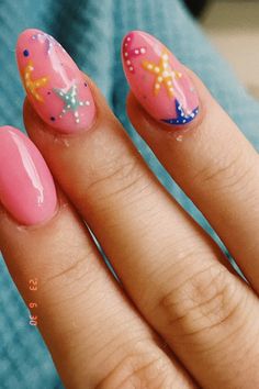 Cute Beach Nails, Starfish Nails, Winter Nail Art Ideas, Island Nails, Fish Nails, Tropical Nail Designs, Florida Nails