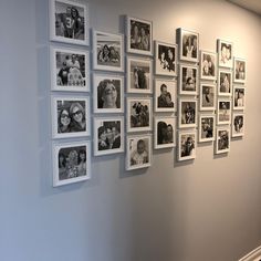 a wall with many pictures hanging on it