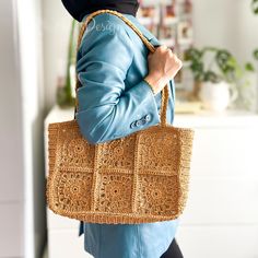 Embrace timeless elegance with this square-patterned crochet bag in a natural straw tone. Handcrafted with care, this versatile tote is perfect for both daily use and beach outings. Its spacious design allows you to carry all your essentials--whether it's books, groceries, or beach accessories. The lightweight and durable crochet work ensures comfort and practicality, making it a go-to accessory for every season. Its neutral tones and geometric pattern add a stylish, contemporary touch, effortle Trendy Crochet Rectangular Straw Bag, Casual Square Straw Bag With Crochet, Casual Square Crochet Straw Bag, Everyday Square Crochet Straw Bag, Everyday Crochet Square Straw Bag, Trendy Everyday Straw Crochet Bag, Trendy Jute Crochet Bag For Daily Use, Trendy Crochet Jute Bag For Daily Use, Square Straw Bag With Crochet For Daily Use