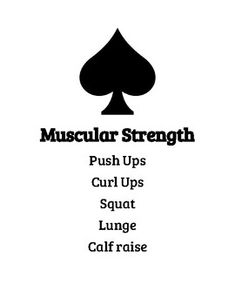 the words muscular strength push ups curl ups squat lunge calif raise on a white background