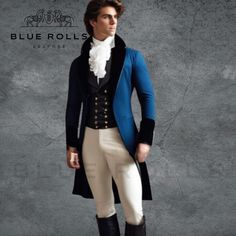 New Men's Blue Regency-Style Tailcoat - Handmade Custom Wool Coat from the 1800s Victorian Era Elevate Your Wardrobe with Classic Elegance Features: Material: Luxurious 100% wool Fit: Tailored custom fit for a perfect silhouette Colors Available: Navy Blue, Black, Red, White, Green Perfect For: Halloween, Christmas, Festivals, Carnivals, Balls, Drama, School Performances, Masquerades, Birthday Parties, Role-plays, and more. Details: Custom Made: Crafted to order with a production time of approxi Regency Era Male Fashion, Victorian Era Male Fashion, Regency Style Fitted Long Sleeve Outerwear, Regency Style Long Sleeve Costume Outerwear, Victorian Era Mens Fashion, Male Victorian Clothing, Vampire Romance, Victorian Men, Drama School