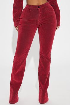 Available In Red. Pair With Not Like Us Cropped Stretch Velvet Denim Jacket Flare Jean 5 Pocket Velvet Flocked Denim 10.5" High Rise 34" Inseam Low Stretch 98% Cotton 2% Spandex Imported | Not Like Us Stretch Velvet Flocked Flare Jeans in Red size 3 by Fashion Nova Velvet Flares, Sweater Jumpsuit, Red Pants, Stretch Velvet, Jeans Jumpsuit, Matching Dresses, Red Fashion, Flocking, Straight Jeans