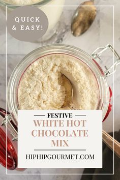 jar of white hot chocolate mix with a spoon in it Hot Drink Mixes In A Jar, Winter Hot Drinks Recipes, White Hot Chocolate Recipe, Starbucks Hot Chocolate, Powder Coffee Creamer, Hot Winter Drinks, Budget Hacks, Butter Powder