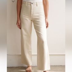 Brand New, Never Worn, Size 11 Jeans - They Run Small High Rise Beige Cotton Wide Leg Pants, Beige High Rise Wide Leg Cotton Pants, High Rise Cream Pants For Fall, Cream Fitted Mid-rise Bottoms, High Rise Beige Wide Leg Pants With Relaxed Fit, Fitted High Rise Cotton Wide Leg Pants, Cream Cotton Mid-rise Bottoms, Cream Mid-rise Cotton Bottoms, Mid-rise Cream Cotton Bottoms