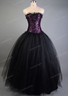 Black And Purple Sweet 16 Dresses, Purple And Black Ball Gown, Dark Purple Corset Dress, Black And Purple Dresses, Elissabat Costume, Black And Purple Prom Dress, Purple And Black Prom Dress, Purple And Black Wedding Dress, Goth Homecoming Dress