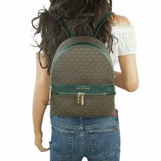 New With Tag Michael Kors Kenly Medium Backpack Mk Signature Pvc Leather Brown Racing Green 100% Authentic Retail: $368.00 Plus Tax Michael Kors Logo On Front 1 Zip Pocket At Front Zip Top Closure Custom Fabric Lining 2 Slip In Pockets 12" (L) X 9.75"(H) X 4"(D) 2.5" Top Handle, Adjustable Backpack Straps Very Clean, Smoke-Free And Pet-Free Environment. Designer Michael Kors Backpack With Logo, Casual Michael Kors Backpack With Zipper Closure, Michael Kors Casual Backpack With Zipper Closure, Designer Michael Kors Backpack With Zipper Closure, Michael Kors Logo, Medium Backpack, Racing Green, Backpack Straps, D 2