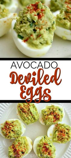 deviled avocado eggs on a white plate