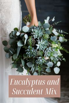 Simple & Elegant: Eucalyptus and Succulent Wedding Bouquets Succulent Wedding Bouquet, Succulent Bridesmaid Bouquet, How To Use Succulents In A Bouquet, Dark Succulent Bouquet, Succulent Bride Bouquet, Bird Of Paradise Wedding, Vintage Rose Bouquet, Succulent Bridal Bouquet Budget-bride.shop, Winter Bridal Bouquets