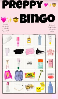 a poster with the words preppy bingo on it