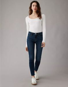 AE Next Level High-Waisted Jegging Crop Versatile Stretch Bottoms For Everyday Use, Casual Stretch Bottoms For Everyday Use, Mid-rise Bottoms For Everyday Use In Fall, Fall Fitted Bottoms For Everyday, Stretch Jeans For Everyday Fall Wear, Everyday Versatile Stretch Jeans, Versatile Everyday Stretch Jeans, Versatile Stretch Jeans For Everyday, High Rise Bottoms For Everyday