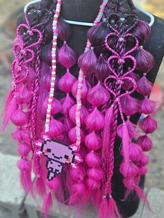 Hello beautiful people I made custom rave braids they are attached to a hair tie and are reusable . If u have any questions just pm me !! The price is for 2 pieces as a set!! if u would like more than one color blended in set add in personalization please!! U can ask for hearts in chain like pictures or I can spread the hearts out or I can not braid the heart in at all . Just personalize.  Other wise they will come with the chain hearts if no personalization is listed. Thanks you all! 😘    Also every set comes with color coordinated tinsel every set includes a perler picked by me!! Festival Hair Wigs & Extensions, Edc Hair, Festival Hair Braids, Extreme Haircut, Haircut Transformation, Rave Braids, Dread Hair Extensions, Boho Hair Wrap, Diy Hair Extensions