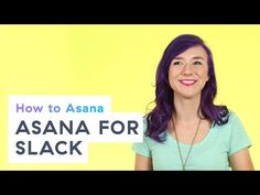 a woman with purple hair is smiling and holding a sign that says how to asana editorial calendar