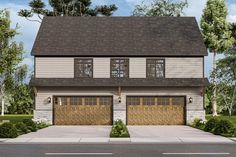 a two story house with three garages on the front and one above the garage