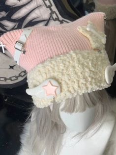 Cat Ears Cap, Style Soft Girl, Cross Accessories, Cat Ears Hat, Knitted Cat, Aesthetic Streetwear, Y2k Baby Tee, Knitted Beanie, Ear Hats