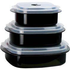 three plastic containers stacked on top of each other with lids and lids attached to them