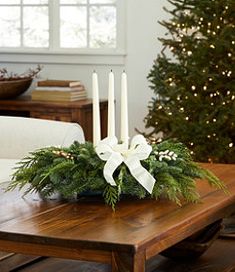 #LLBean: Winter White Centerpiece, Regular Christmas Church Decor, Fresh Wreaths, Christmas Wedding Bouquets, Log Centerpieces, Eucalyptus Centerpiece, Lighted Wreaths, Tapered Candle, Long Candles, White Centerpiece