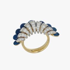 Ref. FF176RG51 Allegra ring, Yellow Gold, White Diamonds, Blue Enamel. Allegra Big Blue Enamel ring in 18k yellow gold, adorned with sparkling white diamonds, and hand-painted with blue enamel gently ebbing the finger like floral petals. Gold: g 15.20 | White Dia: ct 1.16All weights are approximate. Slight variations may occur due to the nature of handmade craftsmanship. Fine Jewelry Diamond Enamel Ring With Brilliant Cut, Fine Jewelry Enamel Ring With Brilliant Cut Diamond, Blue Diamond Enamel Ring Fine Jewelry, Blue Enamel Diamond Ring Fine Jewelry, Fine Jewelry Enamel Ring With Polished Diamond, Luxury Blue Enamel Diamond Ring, Elegant Blue Enamel Ring, Blue Diamond Enamel Ring For Formal Occasions, Luxury Blue Enamel Ring For Wedding