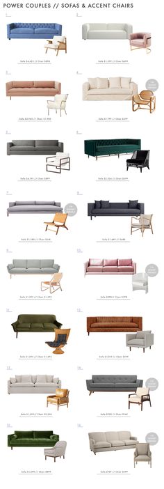 the different types of couches and chairs are shown in this diagram, which shows how they