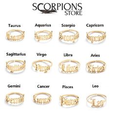 Scorpio Ring Gold Color Collection Jewlery Aesthetic, Aries Ring, Aquarius And Scorpio, Capricorn And Taurus, Scorpio And Capricorn, Constellation Jewelry, Taurus And Aquarius, Constellation Ring, Zodiac Rings