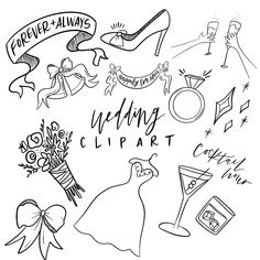 wedding clipart is shown in black and white