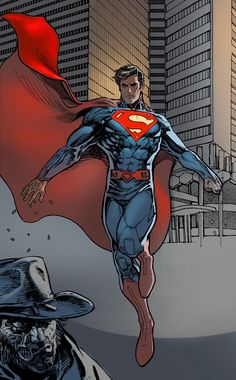 a man in a superman suit running through the city