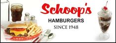 an advertisement for a restaurant called schoop's hamburgers