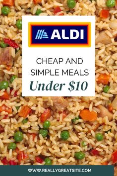 an ad for aldi's cheap and simple meals under $ 10 is shown