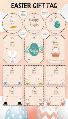 an easter gift tag with bunny ears and eggs