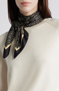 A silk square scarf in an elegant pattern makes it effortless to achieve a sophisticated look. 33" square 100% silk Dry clean Imported Fancy Scarf, Silk Square Scarf, Sophisticated Look, Square Silk Scarf, Elegant Pattern, Scarf Poncho, Square Scarf, Black N Yellow, Silk Scarf