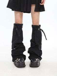 color: black Item: leg cover Edgy Black Bottoms With Belt Loops, Black Cargo Bottoms For Fall, Fall Black Cargo Bottoms, Black Utility Bottoms With Side Pockets, Black Bottoms With Multiple Pockets For Fall, Functional Black Bottoms With Pockets, Black Utility Bottoms With Multiple Pockets, Trendy Black Bottoms With Hip Pockets, Fitted Black Bottoms With Functional Pockets