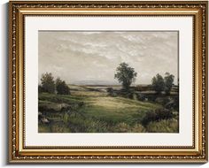 an oil painting of a landscape with grass and trees