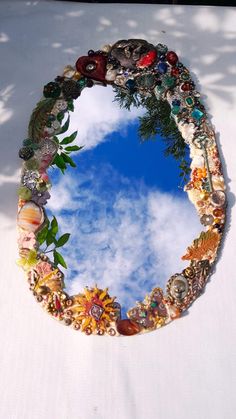 there is a mirror made out of seashells