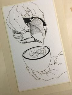 a drawing of someone pouring something into a bowl