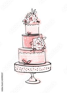 a three tiered cake with flowers on top