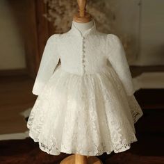 Long Sleeve Lace Vintage Party Dress, Long Sleeve Lace Vintage Dress For Party, Fitted Long Sleeve Lace Dress For Casual Occasions, Vintage Princess Dress, White Lace Long Sleeve Dress, Baby Girl Princess Dresses, Girls Formal Dresses, Girl Princess Dress, Baptism Dress