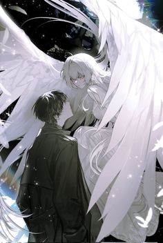 White And Black Pfp Matching, Angel And Demon Couple Aesthetic, Angel And Human Pose Reference, Angel And Human Aesthetic, Matching Angel Pfp, Angels And Demons Couple, Angel Body Base, Ask Art, Angel X Human