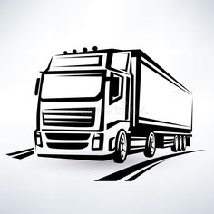 a black and white drawing of a semi truck driving down the road stock photo - 959