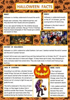 halloween fact sheet with pictures and text