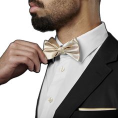 Elegant Satin Tuxedo For Party, Elegant Gold Tuxedo For Party, Elegant Beige Tuxedo For Formal Occasions, Elegant Beige Formal Tuxedo, Elegant Gold Tuxedo For Formal Occasions, Elegant Beige Suit And Tie Accessories For Formal Occasions, Elegant Gold Tuxedo For Wedding, Elegant Beige Formal Suit And Tie Accessories, Classic Gold Suit And Tie Accessories With Bow Tie