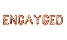 the word engaged spelled out in copper foil letters on a white background with clipping