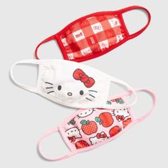 Hello Kitty Kids Face Masks (3-Pack) - Purchased From Gap Kids (Sold Out) - 3-Pack Cloth Face Masks - Approx. Measurements (Excluding Straps): 3.5” Length, 6” Width - New, Never Opened Hello Kitty Face Mask, Aesthetic Cinnamoroll, Hello Kitty Face, Hello Kitty Merchandise, Kitty Aesthetic, Hello Kitty Jewelry, Infection Prevention, Washing Your Hands, Hello Kitty Aesthetic