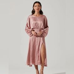 Never Worn Wrap Dress Midi, Dress With Sleeves, Mauve Dress, Astr The Label, Super Cute Dresses, Flattering Dresses, Satin Midi Dress, Green Midi Dress, Pink Midi Dress