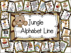 jungle alphabet line with pictures of animals and letters