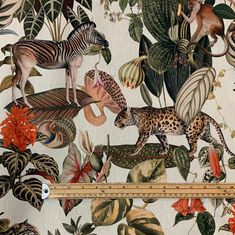 an image of a jungle scene with zebras and other animals